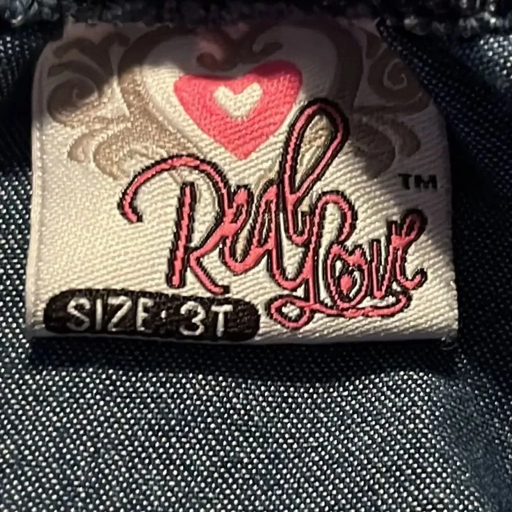 Real Love Denim Polka Dot Spaghetti Strap Romper with Lace and Bow- Size 3T
